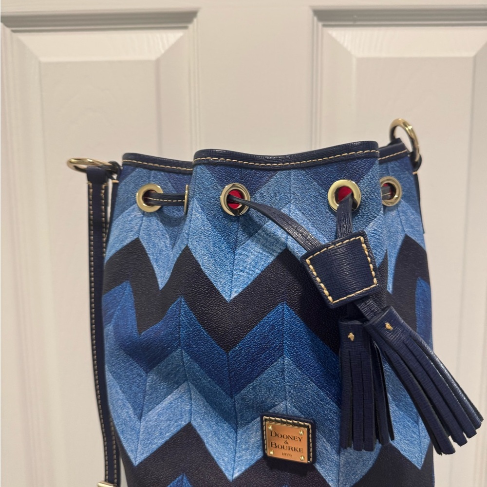 Dooney & Bourke Blue Chevron Shoulder Bag with Adjustable Strap